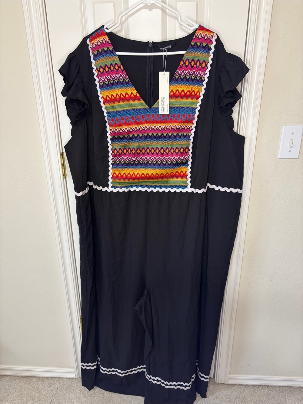 NWT Bloomchic Boho Jumpsuit with Rainbow Embroidery size 28